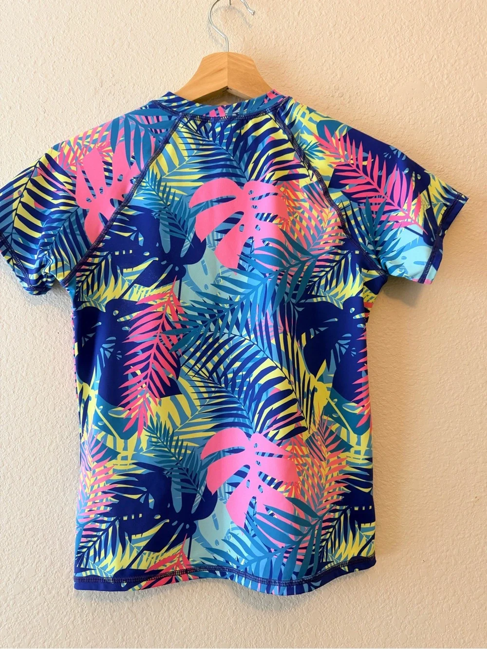 Lands’ End Girls Rash Guard Swim Shirt Size Large 10-12 Tropical Palm Print UPF